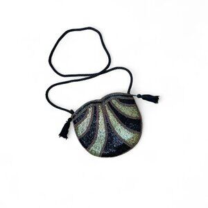 Vintage Black Gold Bronze Beaded Art‎ Deco Purse Evening Bag